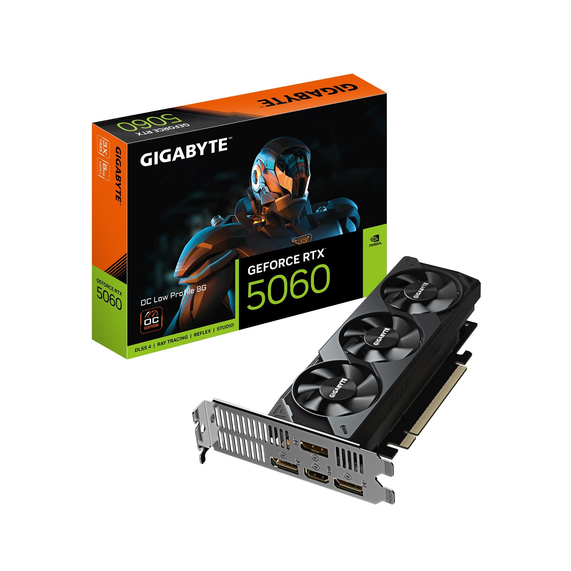 Gigabyte GeForce RTX 5060 OC Low Profile 8G, 2512 MHz, CUDA 3840, 28 Gbps, GDDR7, 128 bit, PCI-E 5.0, PSU 450W, DisplayPort 1.4a *1 HDMI 2.1b x1 Gigabyte GeForce RTX 5060 OC Low Profile 8G, 2512 MHz, CUDA 3840, 28 Gbps, GDDR7, 128 bit, PCI-E 5.0, PSU 450W, DisplayPort 1.4a *1 HDMI 2.1b x1